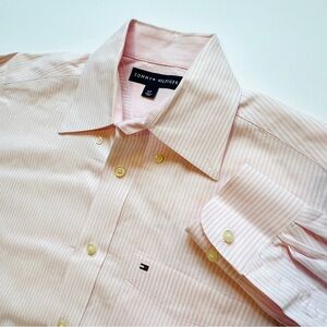 Tommy Hilfiger Men's Dress Shirt Pink Stripe Button Down Long Sleeve 15.5
